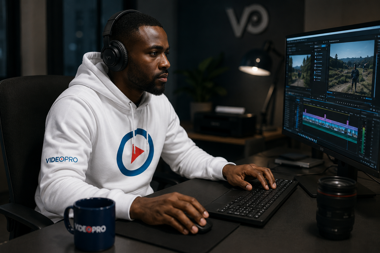 Video editor working on footage